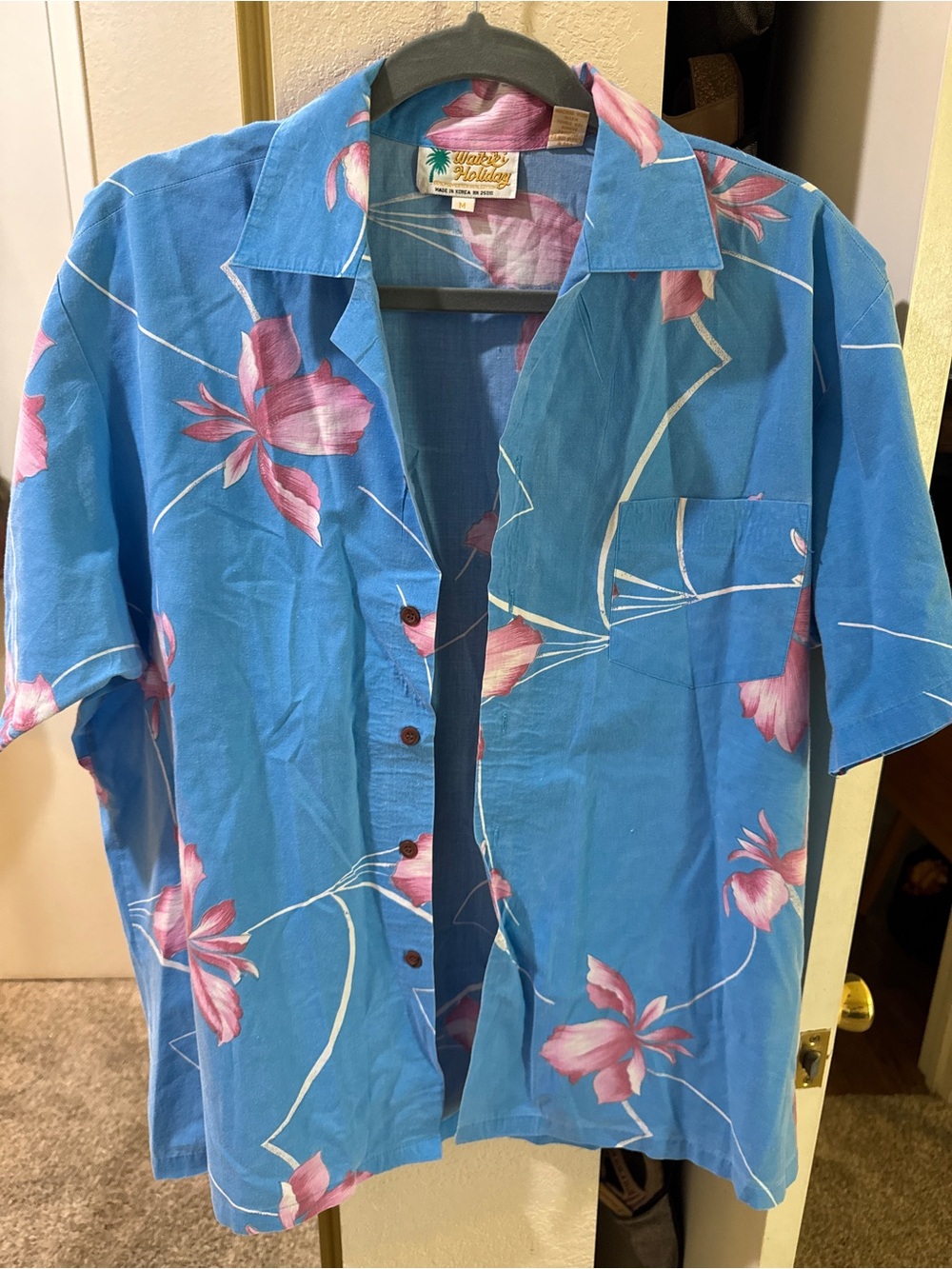 Vintage Blue Floral Hawaiian Shirt - Men's Casual Button-Up